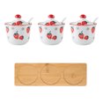 thumbnail image 1 of Hand Drawn Pattern Sugar Bowl With Lid, Ceramic Teacup Shape Sugar Pot, Coffee Accessories, Sugar Pourer, Kitchen Storage-Red Strawberry-3 Set, 1 of 8