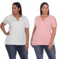 thumbnail image 1 of White Mark Women's 2-Pack White Keyhole Cutout Round Neckline Short Sleeve Top, 1 of 5