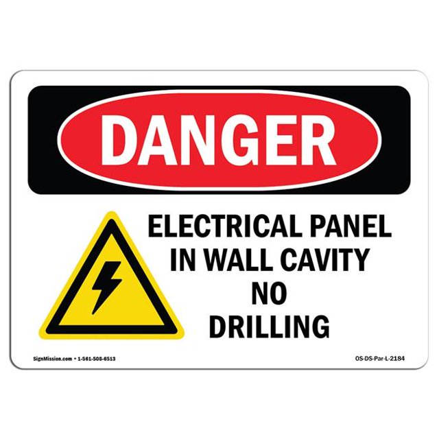 SignMission OS-DS-D-1014-L-2184 Danger Panneau Électrique dans la Cavité Murale OSHA Décalque Signe
