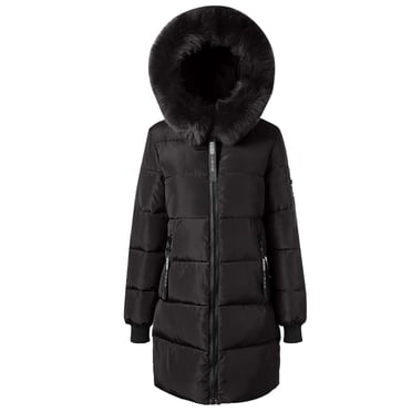 Mceream Manteaux d'Hiver pour Femmes Matelassés Coupe-Vent Longs Chauds en Duvet Manteaux Épaissis à Capuche Doublés en Molleton Veste en Fausse Fourrure avec Poches Grande Taille Manteau Abrigo Largo de Invierno Para Mujer Noir TG