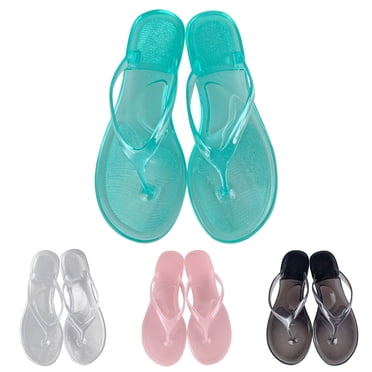GPOECD Flip Flops for Women Ladies Summer Transparent Jelly Flat Bottom Toe Flip Flops Beach Sandal Slippers Summer Slippers for Women Mint Green,7.5