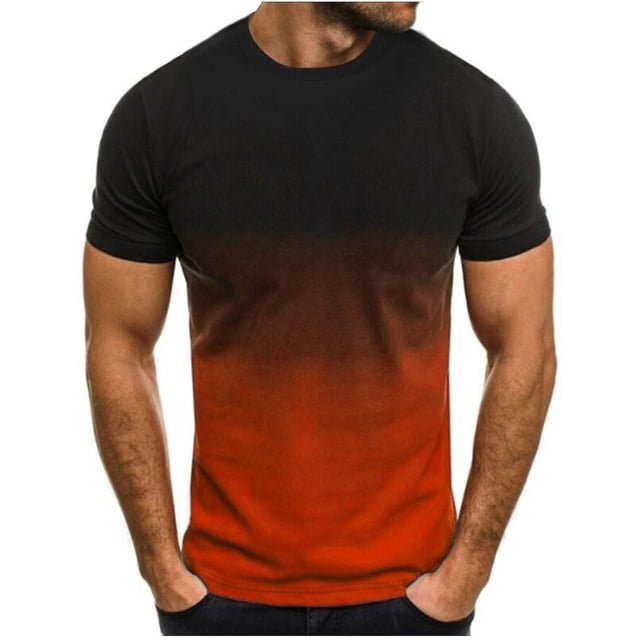 Mens Slim T-Shirt Contrast Color Tee Gradient Short-Sleeve Summer Tops Crewneck Casual Shirts Workout Tshirts