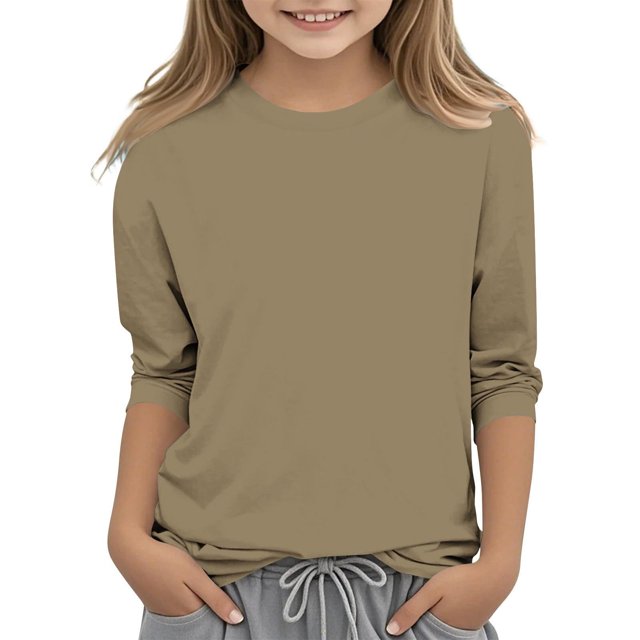 asjyhkr 3-12 Ans Garçons Filles Chemises Col Rond Manches 3/4 Chandail Extensible Léger Confortable Doux Respirant Décontracté Extérieur Jouer Tops d'Entraînement, Taille 110-160