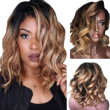 RKSTN Wigs Human Hair Women Black Brazilian Short Wavy Curly Parting High Temperature Fiber Wig Hair Glueless Wigs
