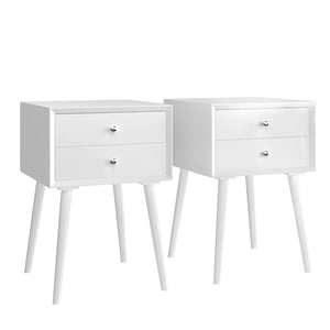 Gymax 2PCS Table de chevet en bois à l'extrémité du centre W/2 Tiroirs de stockage Blanc