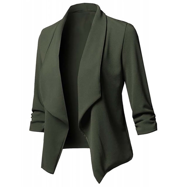 Hjcommed Womens Fashion Casual Solid Open Front Cardigan Long Sleeve Jacket Coat Green S