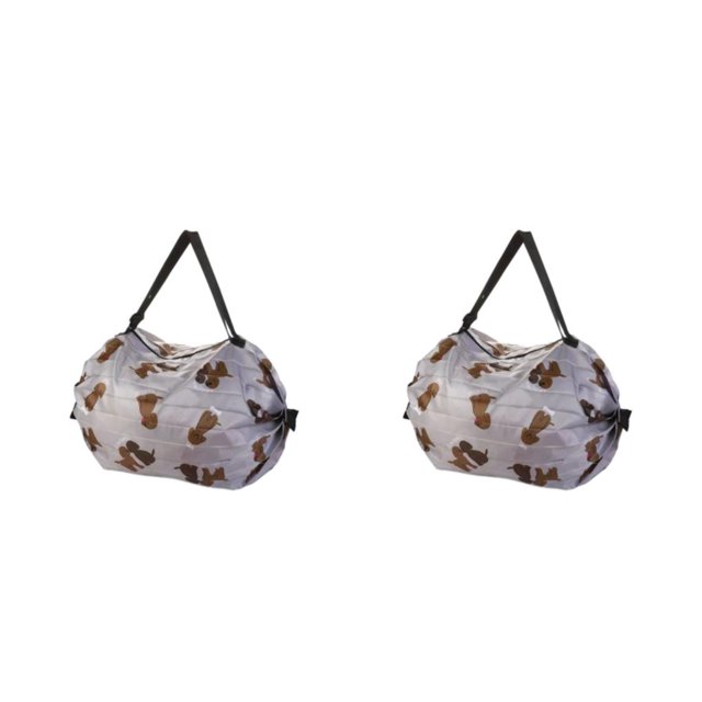 Wweixi Polyester Foldable Storage Bags For Travel Pack Smart Travel Light Waterproof Space-saving Beach Bag Brown puppy 2Set
