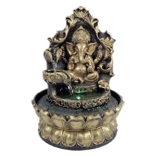 HandMade Hindu Statue Indoor Water Fountain Compact Home Decor with a resin-crafted Ganesha statue featuring intricate detailing, flowing water design, and a brown finish. Suitable for Feng Shui decor in living rooms, offices, or restaurants. Measures 21x21x30cm, operates at 110V, and makes a thoughtful gift for housewarming or festivals.