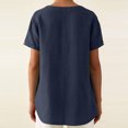 thumbnail image 4 of Floleo T-Shirt à Manches Courtes pour Femmes, Style Lin, Col en V, Boutons devant, Demi-Ouverture, Haut Vintage Classique, Respirant, Confortable, Extensible, Tissu Fin, Printemps Été Automne, Tenue Quotidienne (Navy#1, 2TG), 4 of 8