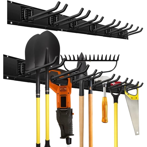 Garage Storage Wall Organizer with Hooks Broom Holder Wall Mount Garden Tool Organizer Easy Installation Tool Storage to Accommodate Brooms Hoses Yard Tools and More