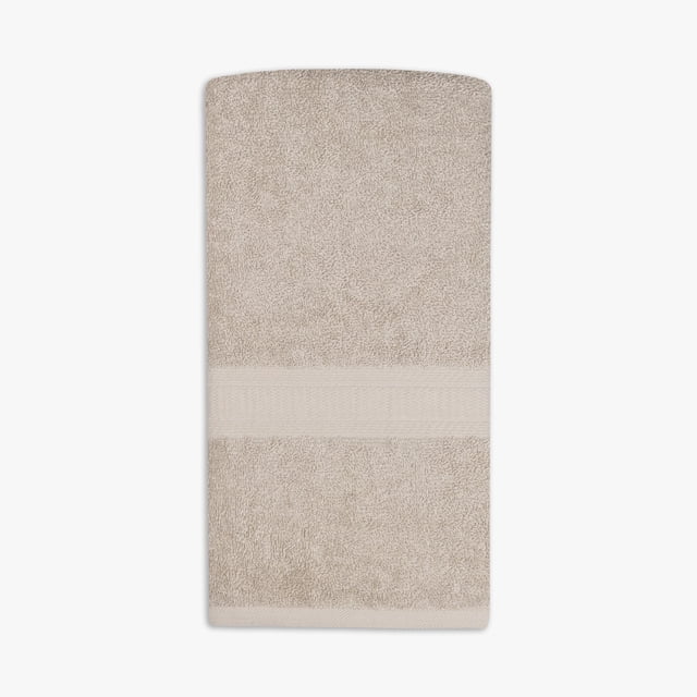 Mainstays Basics Serviette à Main Unie beige, 100 % Coton avec une texture Éponge Douce et Absorbante et une Bande Tissée Horizontale, Mesurant 16 par 26 Pouces, Lavable à la machine et Idéale pour l'Usage Quotidien dans la Salle de Bain, Convient Aussi comme Chiffon de Nettoyage pour les Tâches Ménagères.