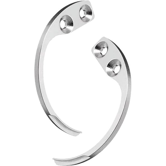 SURJDE 2 Pack Portable Security Hard Tags Hook for Clothes Shoes Tag Pins, Silver. Two curved silver hooks with three circular holes for fastening, designed for securing tags on clothing or shoes. Ideal for use as fasteners in hardware applications.