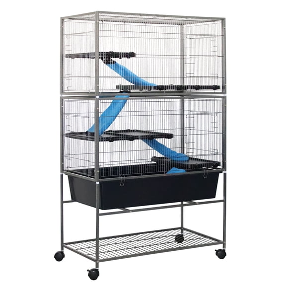 Ferret Cage, 59"h Large Ferret Nation Cage with 3 Removable Platforms, Slide-Out Deep Tray, Storage Shelf, Metal Small Animal Cages on Wheels for Sugar Glider, Guinea Pigs, Chinchillas