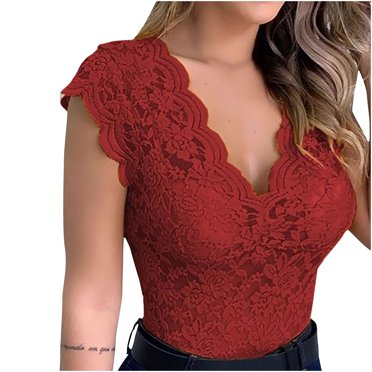 Wiyuqeen Women's Slim Blouses Lace Low Cut V Neck Sleeveless Shirts Night Party Club Camisoles Basic Solid Color Corset Tank Tops