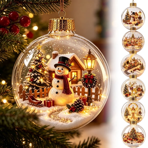Christmas Decorations Glowing Story Ornament Light Up Mini Holiday Scene Warm LED Hanging for Christmas Tree Mantel Window Home Party Decor Gift