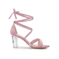 thumbnail image 3 of BLISSFUL STEP Edition Women Velvet Lace-Up Clear Block Heel Sandals Silky Pink 7, 3 of 8
