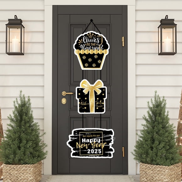 2025 Happy Year The Themed Paper Door Pendant Decorations 2 Pack with 10m Ribbons & Hanging Accessories Indoor/Outdoor Party Scene Flat Hanging Ornaments