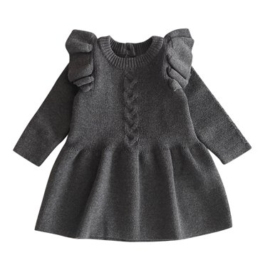 Robe Chandail pour Filles Chaude en Tricot Crochet Uni Bébé Tout-Petit Enfants Vêtements Décontractés Tenue Confortable