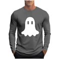 thumbnail image 3 of YOIAVAIOY T-Shirts pour Hommes à Imprimé d'Halloween T-Shirt Graphique Fantôme Manches Longues Col Rond T-Shirts Automne Tendance Décontracté Y2K Chandails à Enfiler Hauts Gris Foncé TTG, 3 of 6