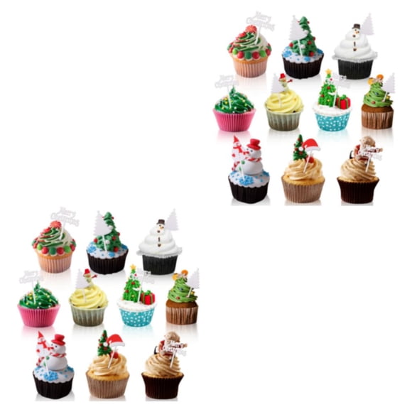 Thinsony Ensemble de 10 Pcs Cure-Dents pour Gâteaux Décor Desserts avec Fourchette à Fruits Festive Dessin Animé 2 Ensembles