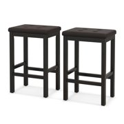 Costway Set of 2 Rubber Wood Bar Stools 24" Counter Height Stool with Padded Seat, Footrest Brown & Black
