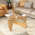thumbnail image 4 of Gymax Triangle Coffee Table w/ Tempered Glass Top & Adjustable Rubber Wood Base, 4 of 10