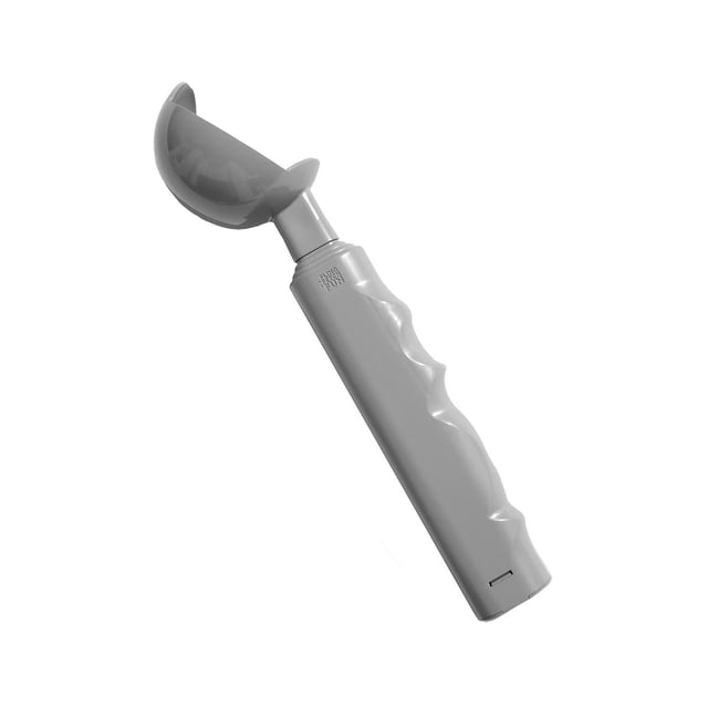 Kompact9 Retractable Ball Launcher in grey with ergonomic grip and curved cup, lightweight dog toy made from recycled plastic for easy ball throwing and fetch, retracts to compact size for convenient storage.