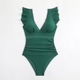 thumbnail image 4 of HXWCHs Long torso Swimwears One Mesh Splicing Solid Color Splicing Swimsuit with Ruffles for Womens Beachwear S Green, 4 of 7