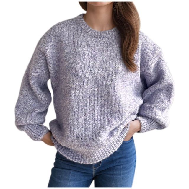 Besolor Sweaters for Women Fall Long Sleeve Casual Loose Knitted Solid Color Basic Pullover Sweater Tops