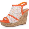 thumbnail image 1 of BLISSFUL STEP Chaussures pour Femmes Sandales Compensées à Bout Ouvert à Plateforme avec Lacets Fleur Orange 9, 1 of 6
