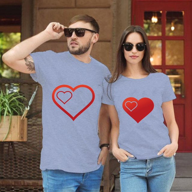 EGNMCR Men's Valentine's Day Printed Pattern Short Sleeve Round Neck Loose T-shirt