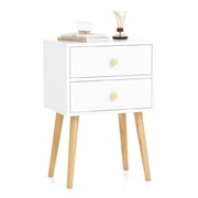 Giantex Nightstand W/2 Drawers, End Side Table w/Natural Legs for Small Spaces(1, White)