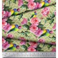 thumbnail image 3 of Soimoi Modal Satin Fabric Bird,Leaves & Rose Floral Print Sewing Fabric Yard 42 Inch Wide, 3 of 3