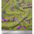 thumbnail image 1 of Soimoi Tissu en Velours Vert Imprimé Insectes, Roses et Feuilles au Mètre 58 Pouces de Large, 1 of 3