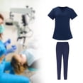 thumbnail image 2 of Milaget Nursing Scrub Set Comfortable Breathable with Pockets Fashion Tops Pants Navy Blue Color L, 2 of 9