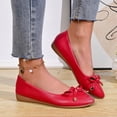 thumbnail image 2 of Dakaela Chaussures Plates pour Femmes, Bout Rond Fermé, Ballerines à Petit Talon Compensé, Nœud, Mocassins Confortables en Cuir à Enfiler pour Femmes, Rouge, Taille 8,5, 2 of 9