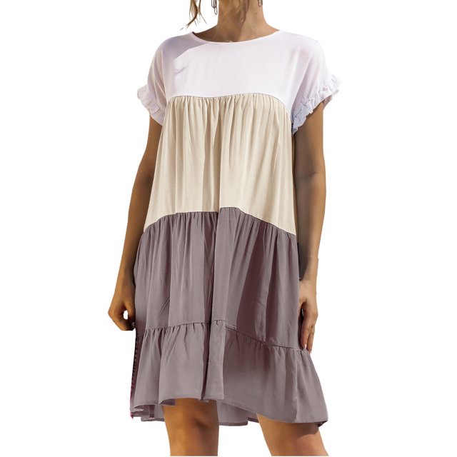 Bigersell Robe de la Saint-Valentin Offres Femme Col Rond Manches Courtes Longueur Genou Robe Soleil Style de Robe D-5 Robes de Maternité Robes d'Été Régulières, Kaki P