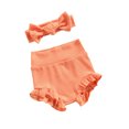 thumbnail image 2 of Xingqing Infant Baby Girls Bloomers Diaper Cover High Waist Elastic Ruffle Shorts Solid Color Underwear Headbands Set, 2 of 7
