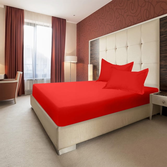 Non-Slip Fitted Sheet Set with Pillowcases - Deep Pocket Mattress Cover for Double Bed, All-Inclusive Elastic Bedding, Soft T-Shirt Feel