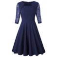 thumbnail image 3 of Jusqu'à 65 % de Rabais! Robes d'Été Mode pour Femmes 2024 Grande Taille Tempérament Manches Trois Quarts Faux Deux Pièces Encolure Patchwork Grande Jupe Robe en Dentelle, 3 of 6