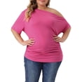 thumbnail image 1 of Agnes Orinda Women's Plus Size Tops Solid One Shoulder Short Sleeve Casual Blouses 2X Hot Pink, 1 of 5