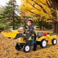 thumbnail image 2 of OLAKIDS Excavatrice à Chevaucher pour Enfants, Voiture à Pédales Bulldozer avec Godet à Commande Manuelle, Remorque de Chargement Détachable, Pelle, Râteau, 6 Roues, Klaxon, Tracteur de Construction pour Tout-Petits 3+, 2 of 9