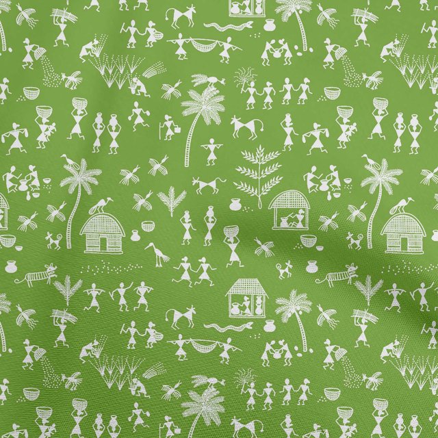 oneOone Cotton Poplin Green Fabric Asian Floral Block Craft Projects Decor Fabric Printed by The Yard 56 Inch Wide