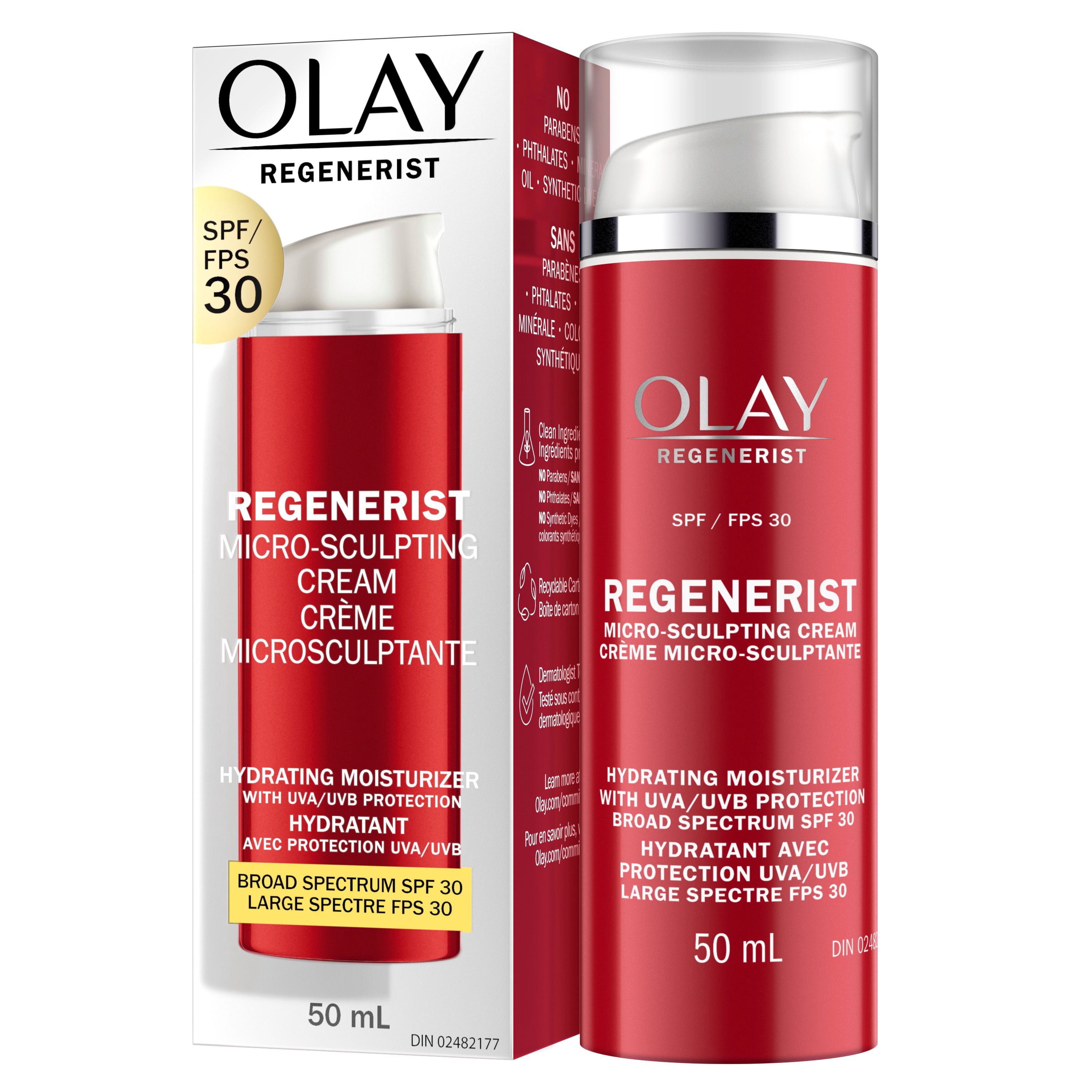 Crème Microsculptante Olay Regenerist Hydratant Pour Le Visage Anti-Âge avec Fps 30 À Large Spectre, Vitamine B3, 50 mL