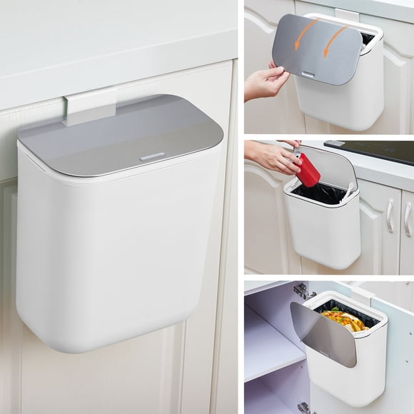 Poubelle Suspendue Sans Odeur et Peu Encombrante – Bac à Compost de 2,4 Gallons avec Couvercle en Acier Inoxydable, Contenant de Recyclage Intérieur pour Déchets Alimentaires pour Armoire de Cuisine – Blanc 9 L 26 X 15,6 X 28,6 cm Couvercle en Acier Inoxydable