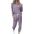 thumbnail image 1 of Womens Printing Round Neck Long Sleeve Solid Two-piece Comfortable Home Pajamas Pocket Set Sports Set, 1 of 1