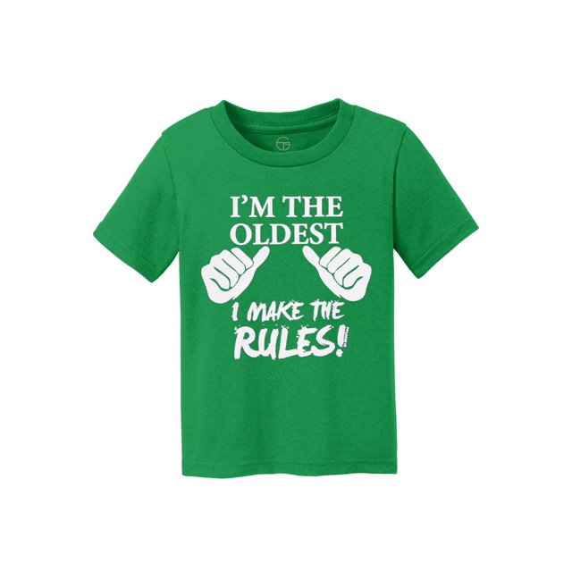 Je Suis le Plus Âgé, Je Fais les Règles T-Shirt en Coton pour Enfants - Vert Trèfle - Petit