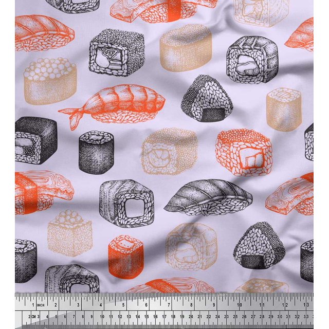 Soimoi Poly Georgette Fabric Grains & Fish Food Print Sewing Fabric Yard 52 Inch Wide