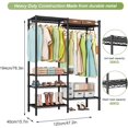 thumbnail image 2 of Oscrobie Wire Garment Rack, Heavy Duty Clothes Rack with 2 Hanging Rods, Metal Clothing Rack with Storage Shelves, 6 Adjustable Shelves, 2 Side Hooks, 120 * 40 * 194 cm, 2 of 7