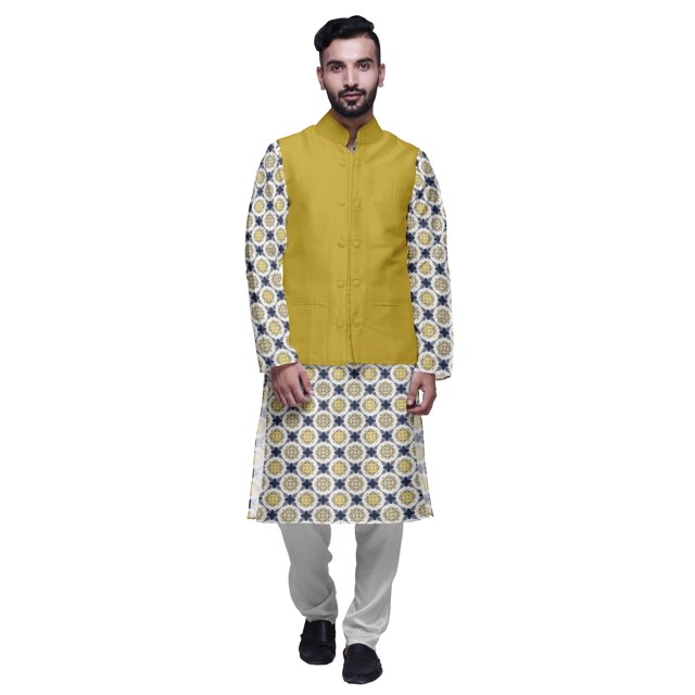 Atasi Kurta Pyjama pour Homme Veste Col Mandarin Indien Imprimé Ensemble de Tenue Ethnique